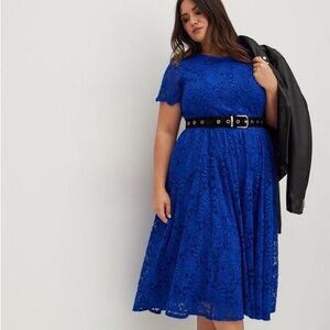 Torrid Lace Fit and Flare Midi Dress with Belt